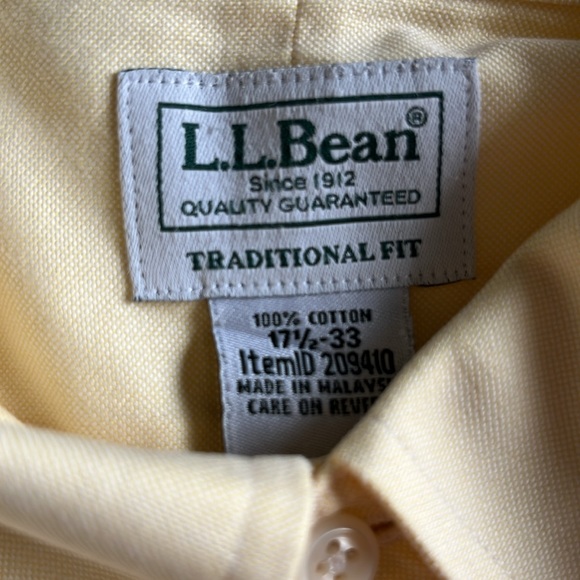 *Like New* Men’s Sz 17.5-33 Yellow LL Bean Traditional Fit Button Down - Picture 5 of 5